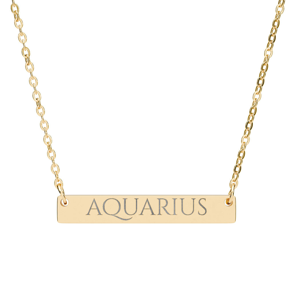 Aquarius Zodiac Engraved Bar Necklace