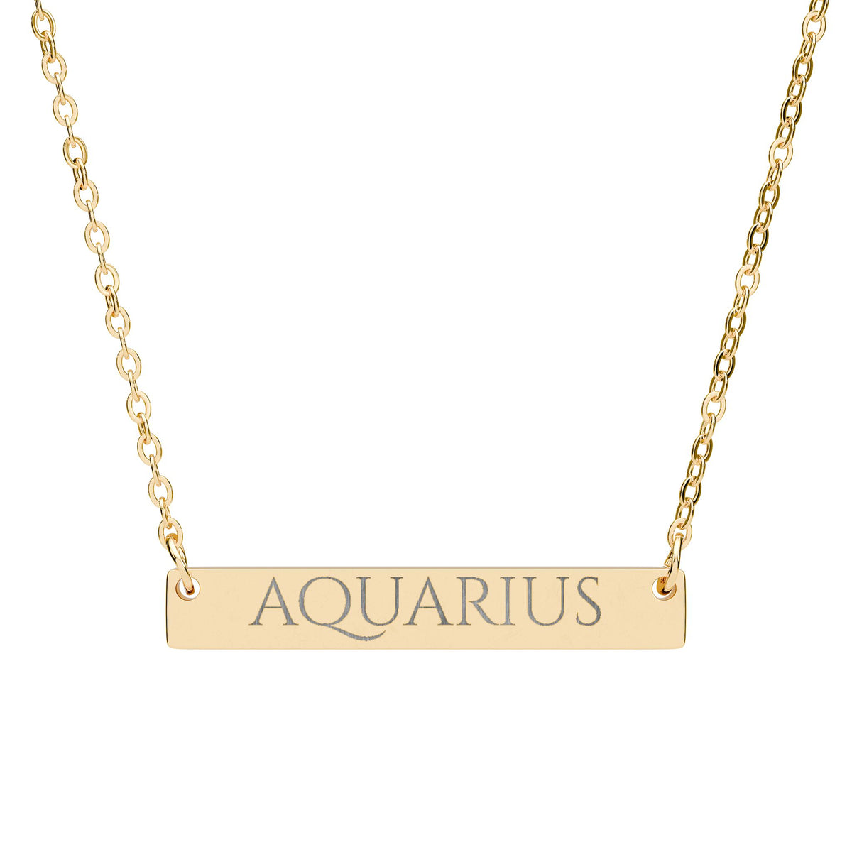 Aquarius Zodiac Engraved Bar Necklace
