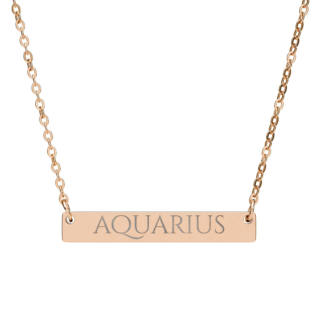 Aquarius Zodiac Engraved Bar Necklace