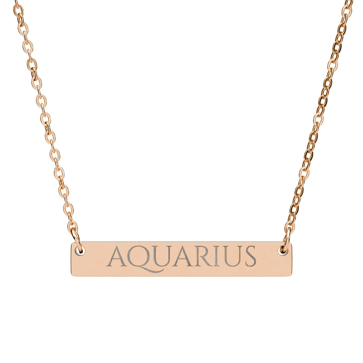 Aquarius Zodiac Engraved Bar Necklace