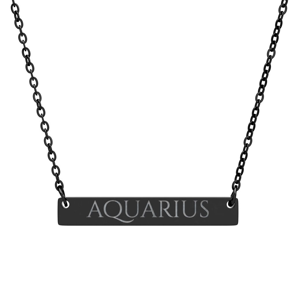 Aquarius Zodiac Engraved Bar Necklace
