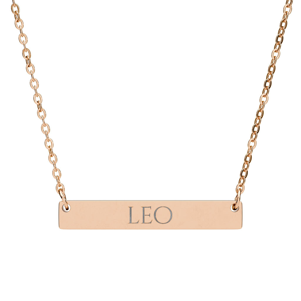 Leo Zodiac Engraved Bar Necklace