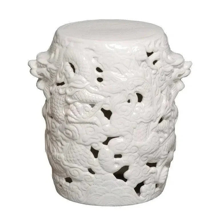 16 in. Dragon White Ceramic Outdoor Garden Stool