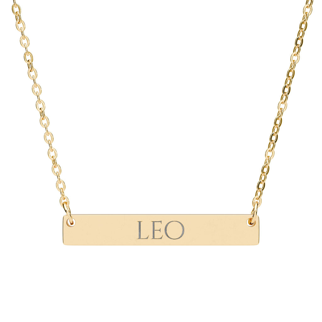 Leo Zodiac Engraved Bar Necklace