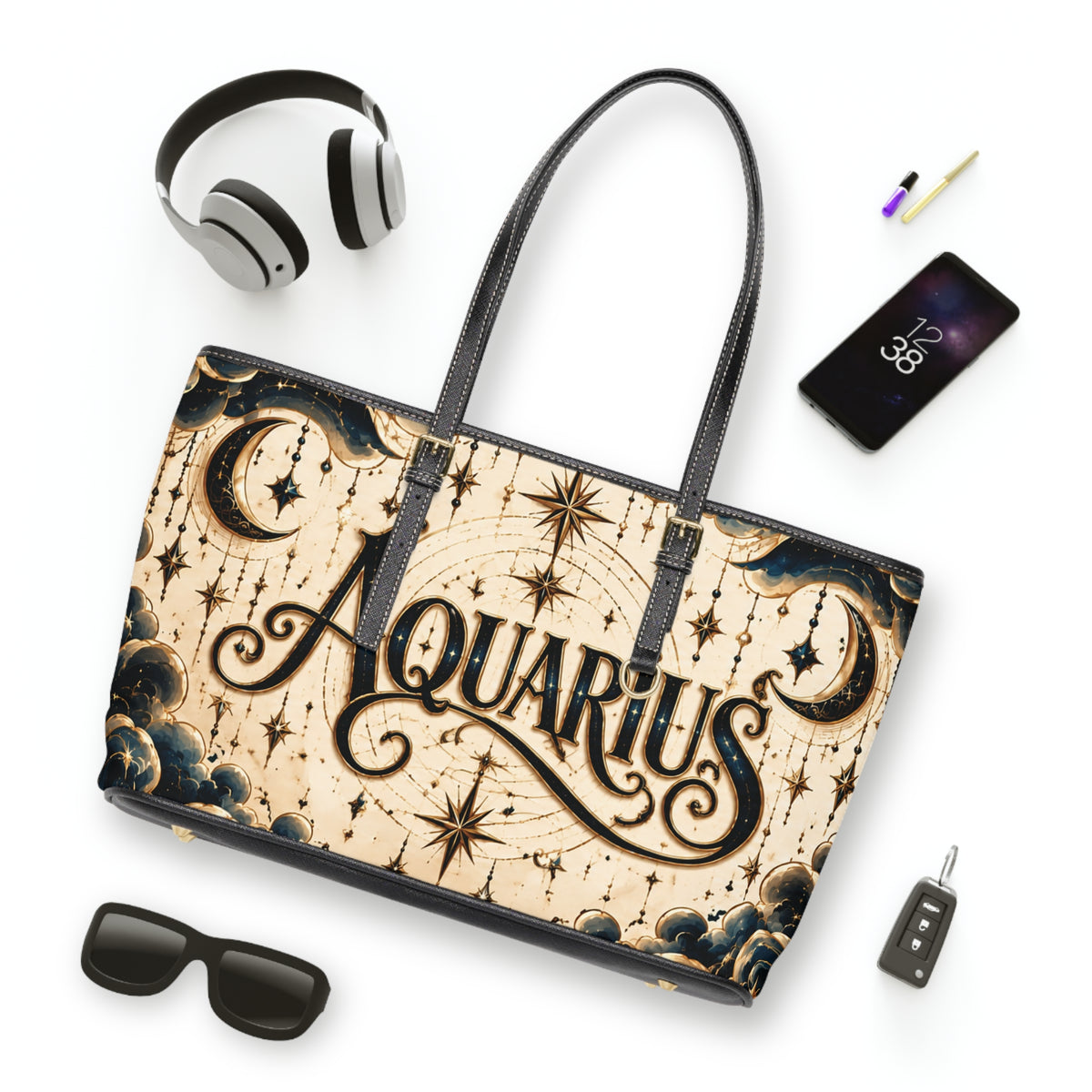 Aquarius Zodiac Leather Shoulder Bag