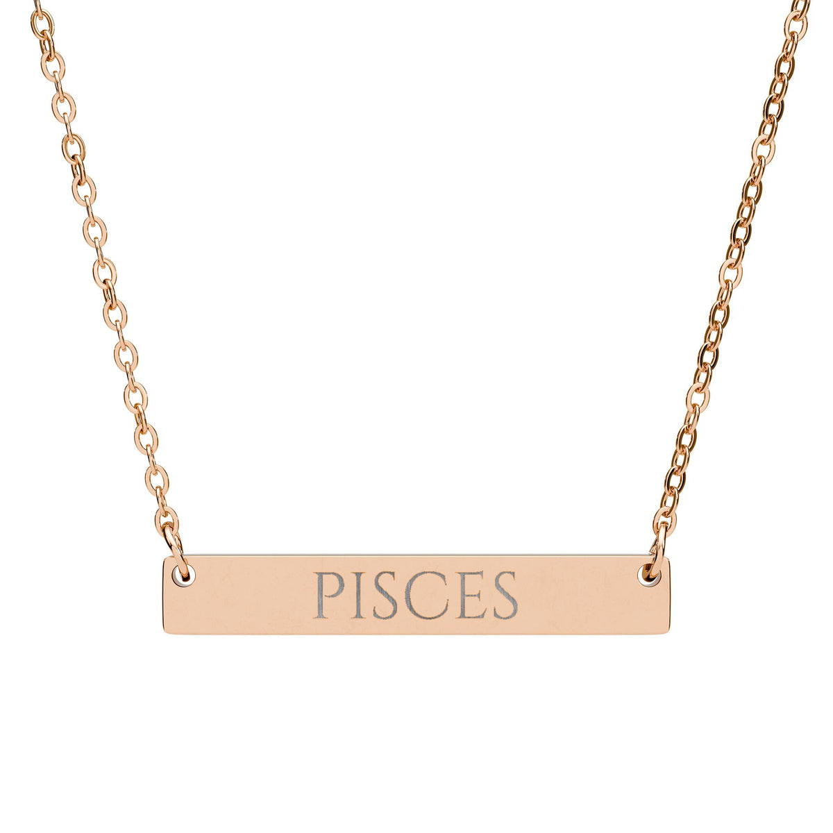Pisces Zodiac Engraved Bar Necklace
