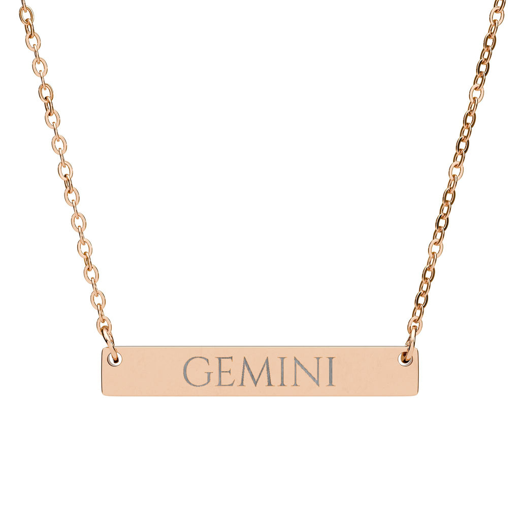 Gemini Zodiac Engraved Bar Necklace