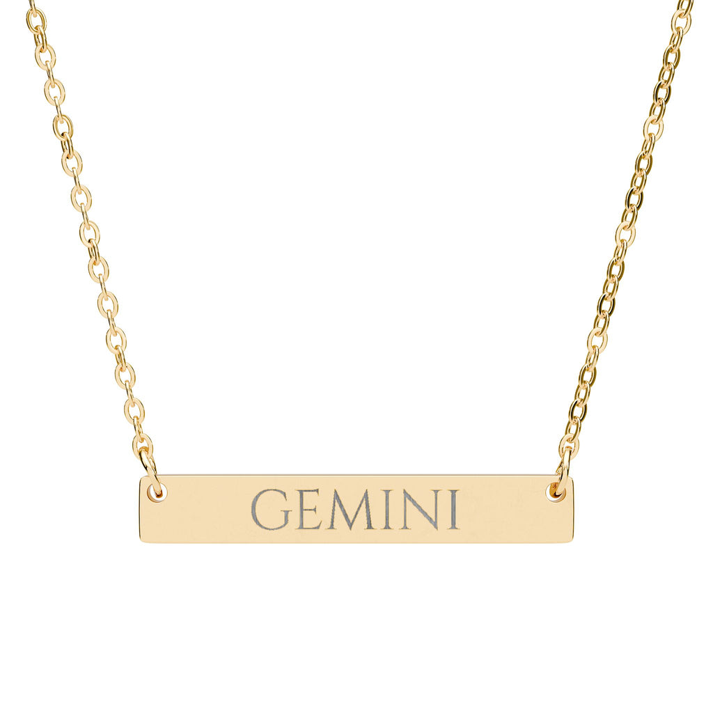 Gemini Zodiac Engraved Bar Necklace