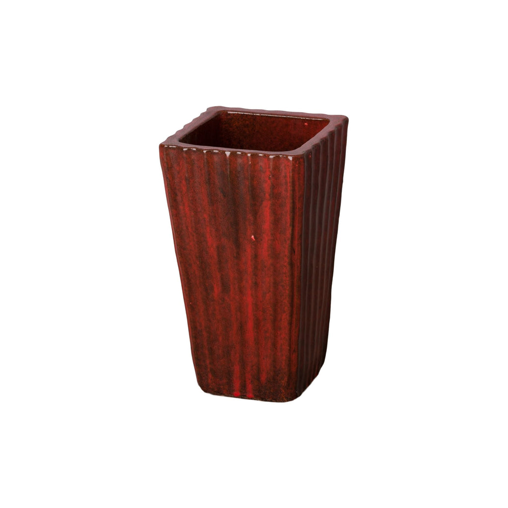 Fluted Square Tropical Red Ceramic Outdoor Planter