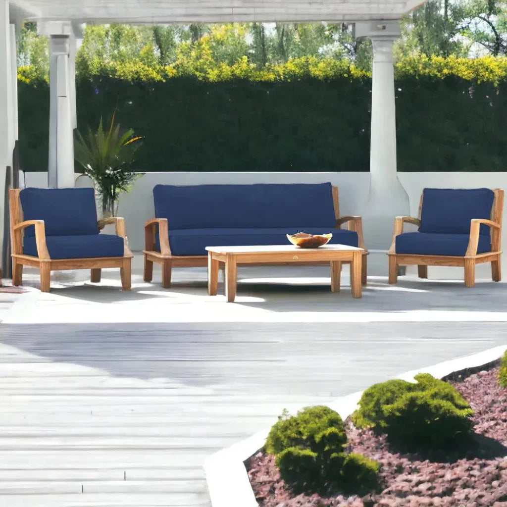 Grande Teak Deep Outdoor Couch with Sunbrella Cushions