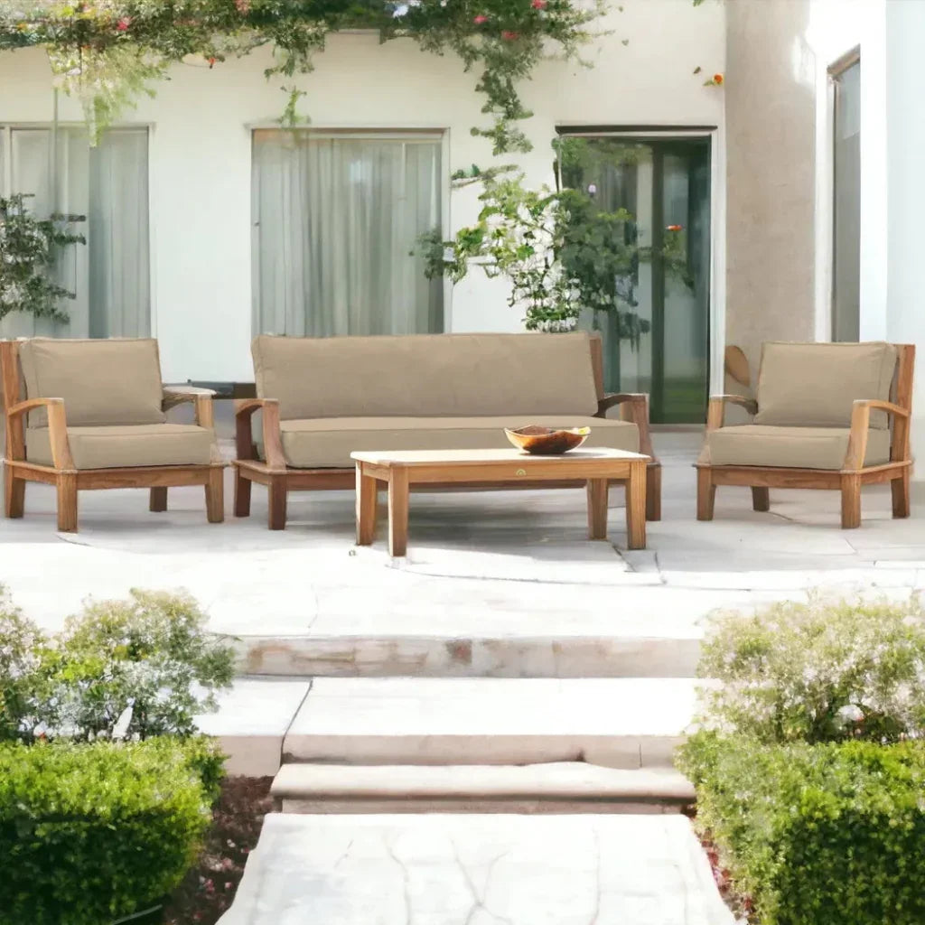 Grande Teak Deep Outdoor Couch with Sunbrella Cushions