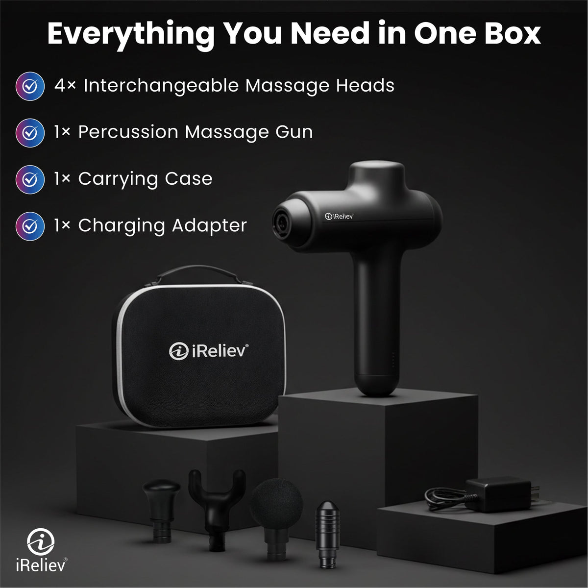 iReliev Percussion Massage Gun with Three Intensity Levels