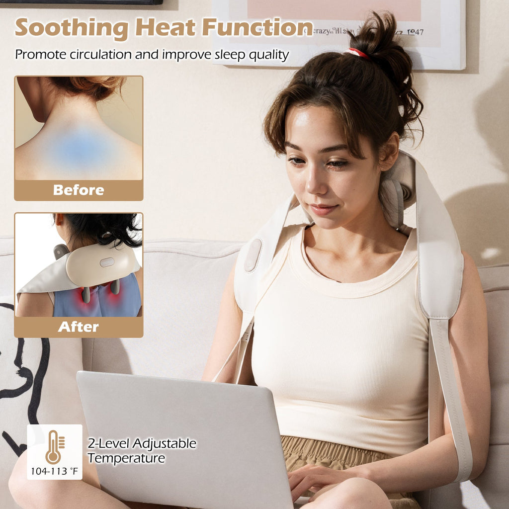 Neck Shoulder Massager with 2 Heat Levels for Pain Relief-Beige