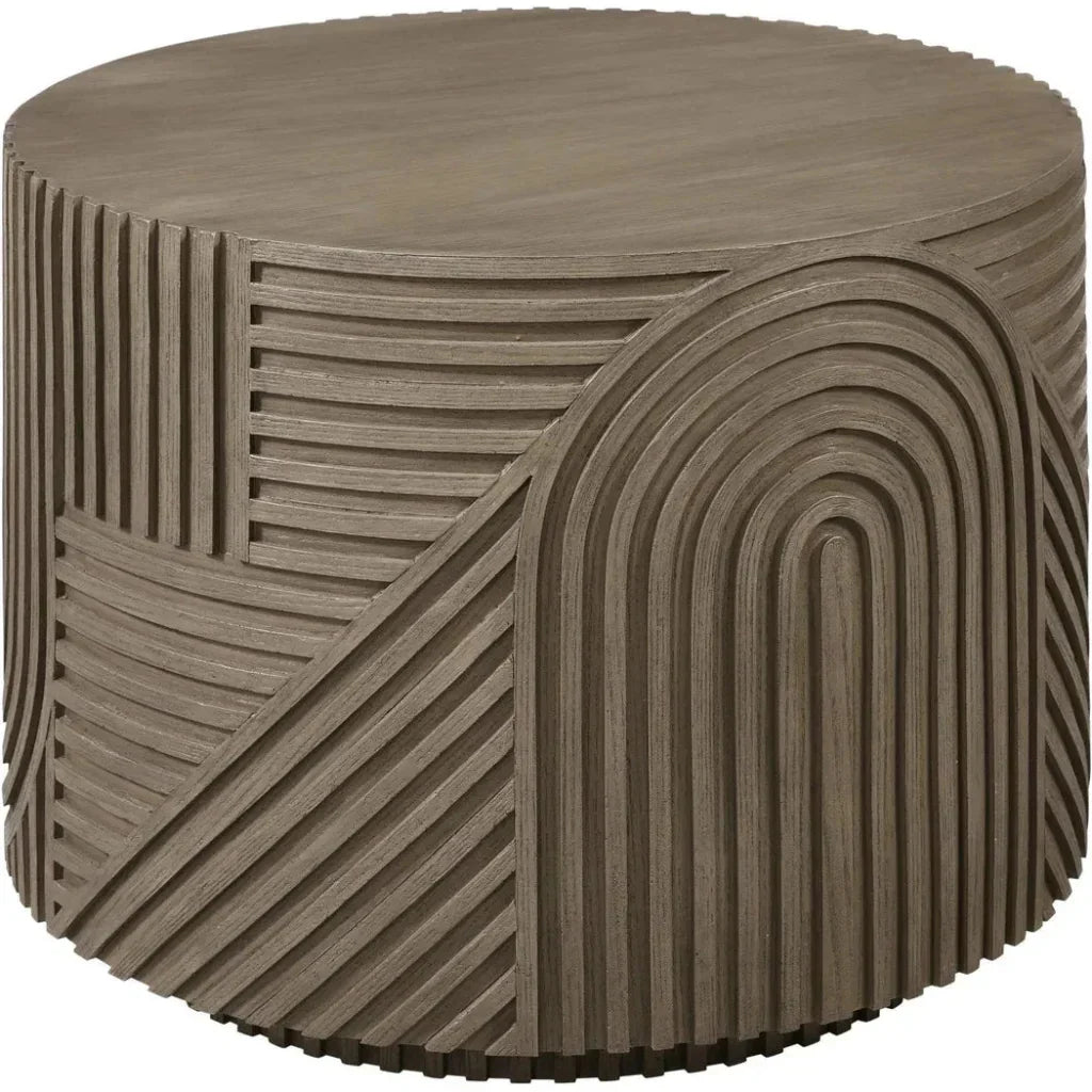 Serenity Round Drum Table - Brown Outdoor Accent Table