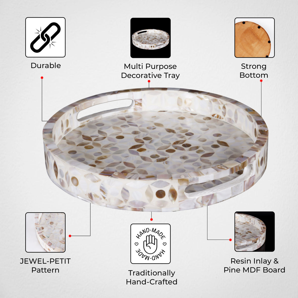 Discovery Mother-of-Pearl Inlay Decorative Tray 12in