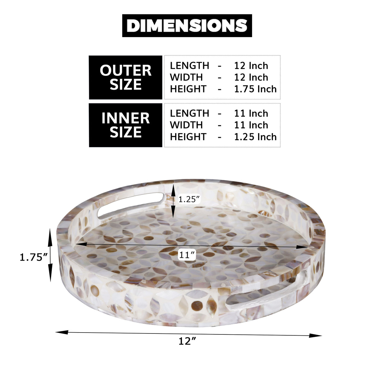 Discovery Mother-of-Pearl Inlay Decorative Tray 12in