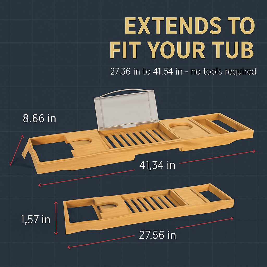 Expandable Bamboo Bathtub Caddy Tray