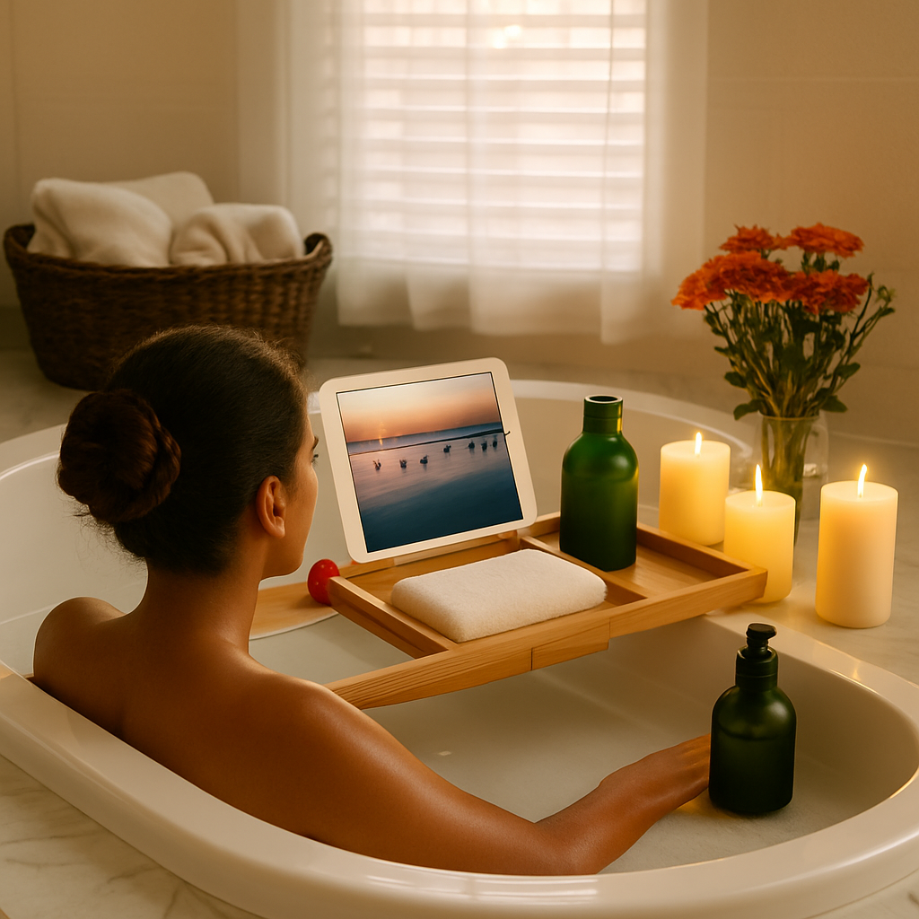 Expandable Bamboo Bathtub Caddy Tray